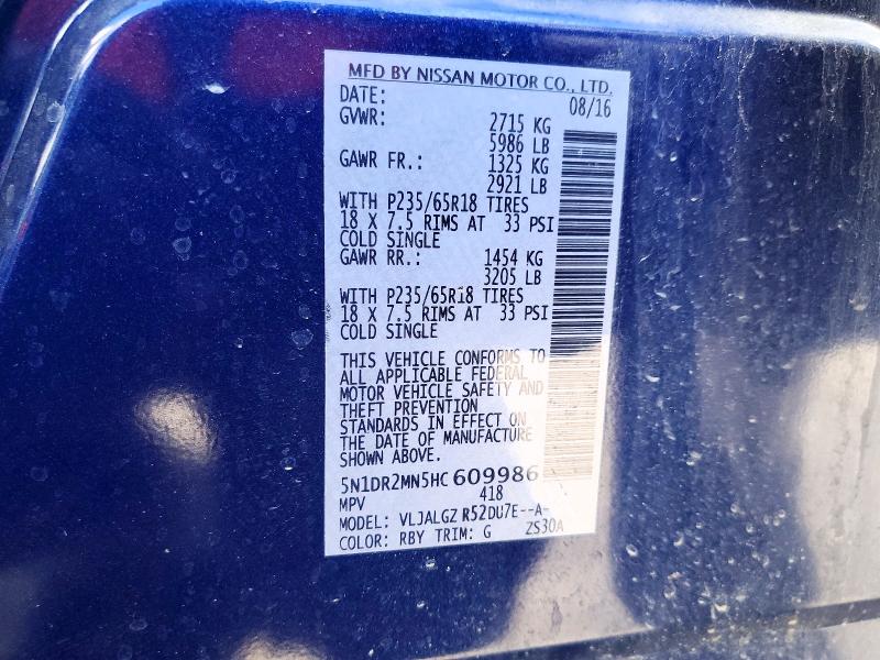 Aukcja sprzedaży 2017 Nissan Pathfinder, vin: 5N1DR2MN5HC609986, numer aukcji: 69857216