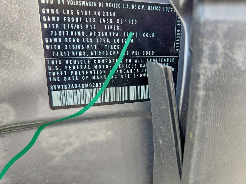 Aukcja sprzedaży 2022 Volkswagen Tiguan, vin: 3VV1B7AX4NM028375, numer aukcji: 68021146