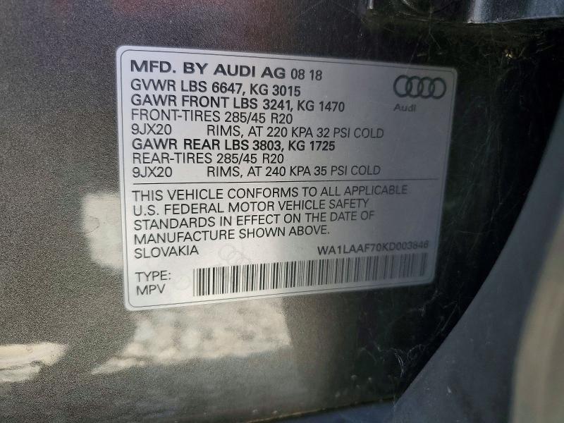 Продаж на аукціоні авто 2019 Audi Q7, vin: WA1LAAF70KD003846, номер лоту: 69351356