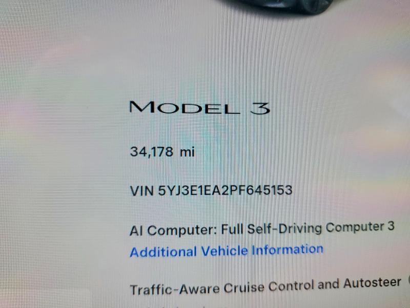 60938406 :رقم المزاد ، 5YJ3E1EA2PF645153 vin ، 2023 Tesla Model 3 مزاد بيع