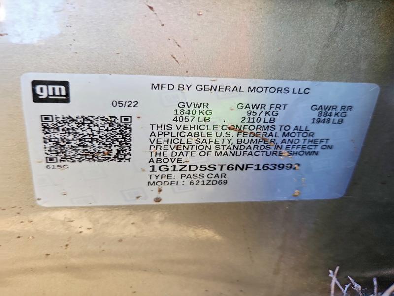 Aukcja sprzedaży 2022 Chevrolet Malibu, vin: 1G1ZD5ST6NF163992, numer aukcji: 68054256