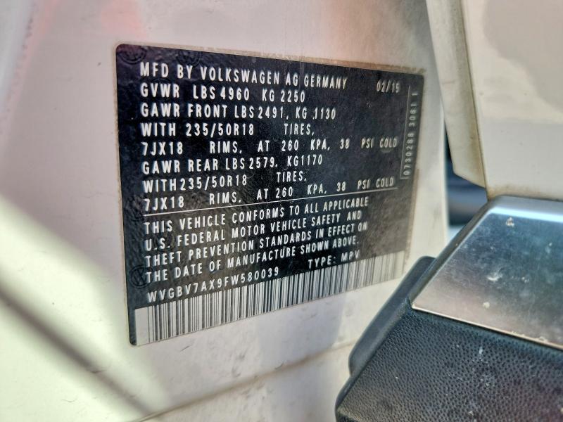 Aukcja sprzedaży 2015 Volkswagen Tiguan, vin: WVGBV7AX9FW580039, numer aukcji: 70025416