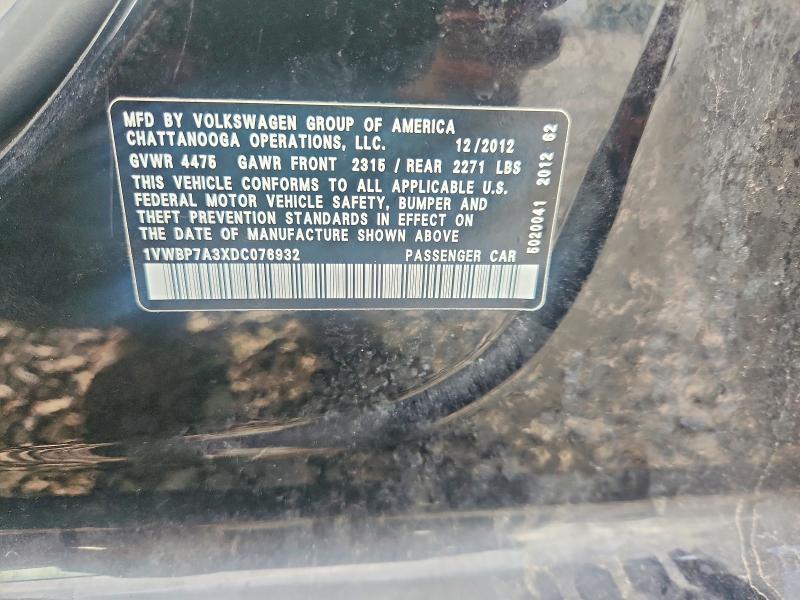 Aukcja sprzedaży 2013 Volkswagen Passat, vin: 1VWBP7A3XDC076932, numer aukcji: 68586586