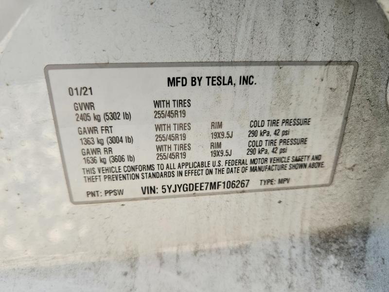 67876816 :رقم المزاد ، 5YJYGDEE7MF106267 vin ، 2021 Tesla Model Y مزاد بيع