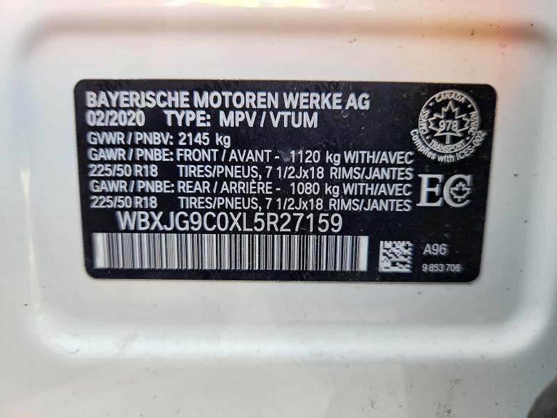 Aukcja sprzedaży 2020 Bmw X1, vin: WBXJG9C0XL5R27159, numer aukcji: 69962556