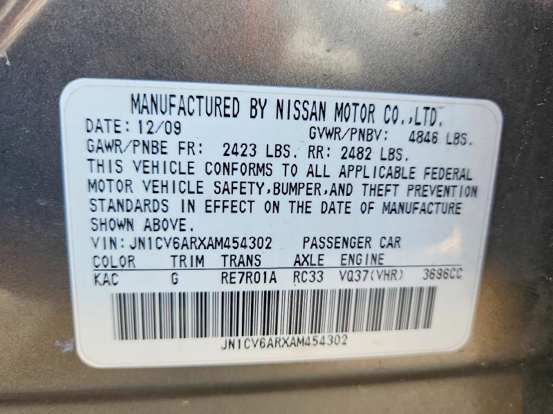 Aukcja sprzedaży 2010 Infiniti G37x, vin: JN1CV6ARXAM454302, numer aukcji: 69390586