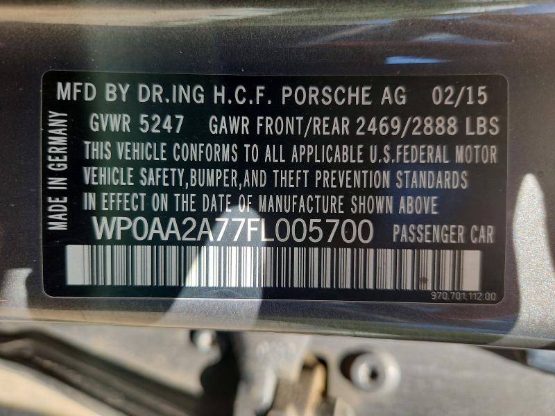 2015 Porsche Panamera მანქანა იყიდება აუქციონზე, vin: WP0AA2A77FL005700, აუქციონის ნომერი: 67694866