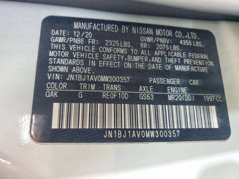 2021 Nissan Rogue Sport მანქანა იყიდება აუქციონზე, vin: JN1BJ1AV0MW300357, აუქციონის ნომერი: 68613626
