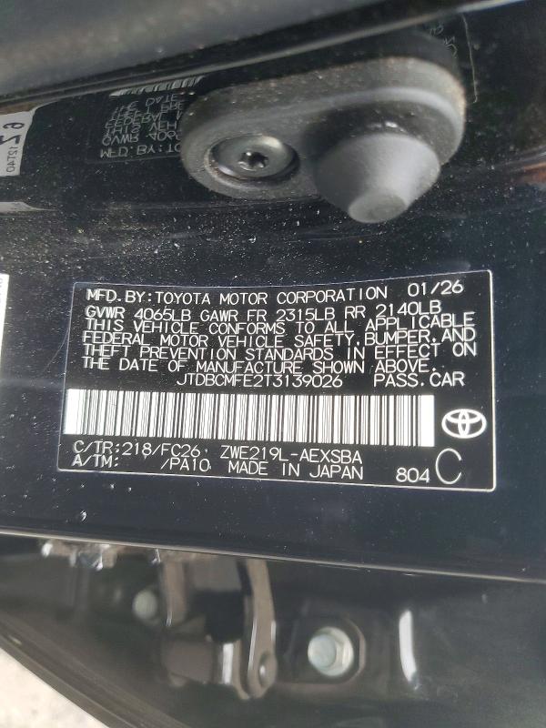 Продаж на аукціоні авто 2026 Toyota Corolla Hybrid, vin: JTDBCMFE2T3139026, номер лоту: 67909066