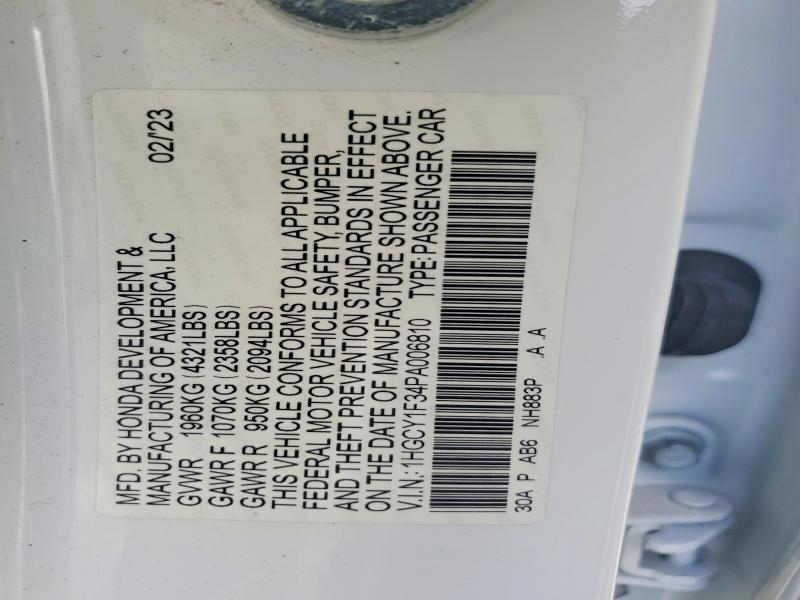 Aukcja sprzedaży 2023 Honda Accord, vin: 1HGCY1F34PA006810, numer aukcji: 68244166