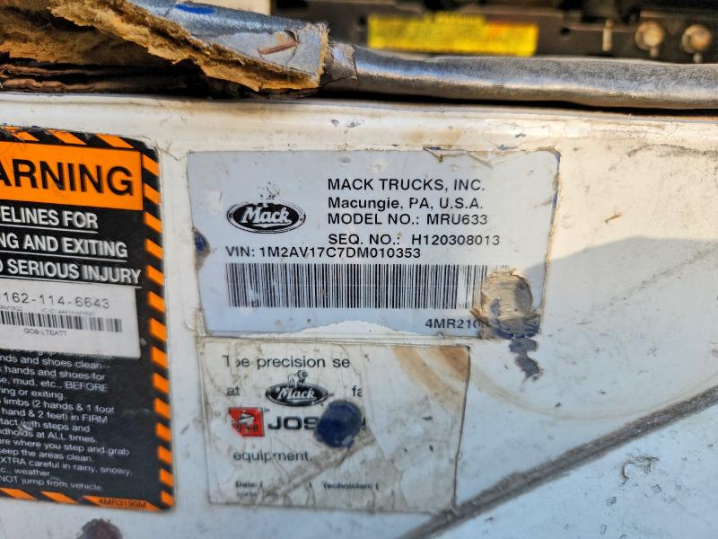 Auction sale of the 2013 Mack 600, vin: 1M2AV17C7DM010353, lot number: 67975866