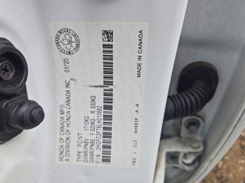 2020 Honda Civic მანქანა იყიდება აუქციონზე, vin: 2HGFC2F78LH010682, აუქციონის ნომერი: 68200336