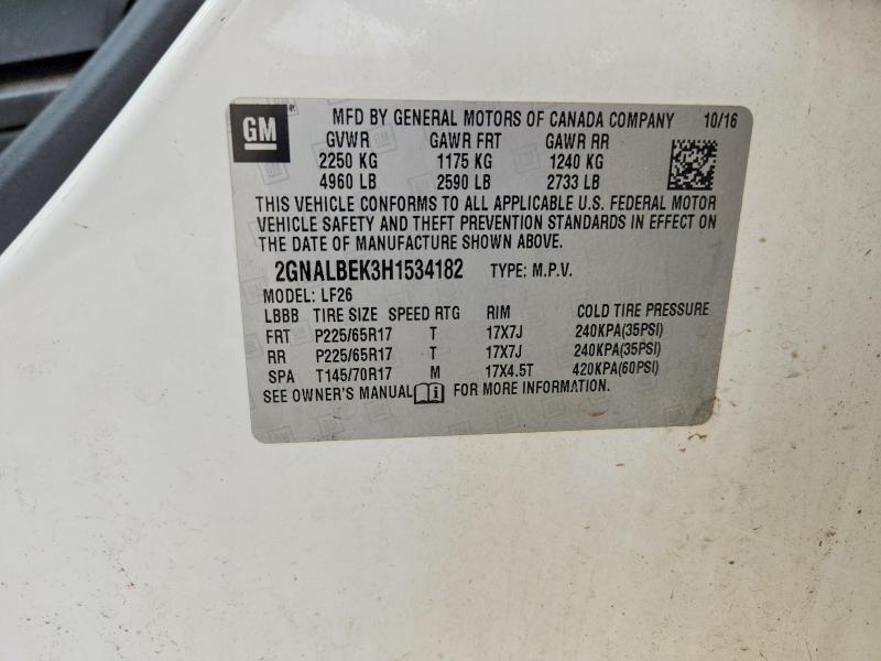 Aukcja sprzedaży 2017 Chevrolet Equinox, vin: 2GNALBEK3H1534182, numer aukcji: 69126046