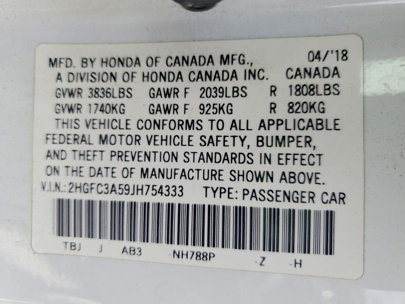 70842436 :رقم المزاد ، 2HGFC3A59JH754333 vin ، 2018 Honda Civic مزاد بيع