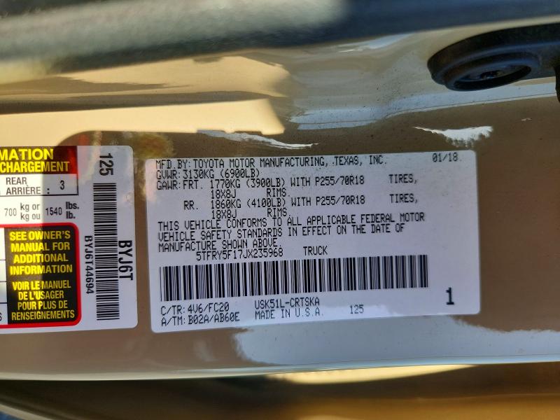 Aukcja sprzedaży 2018 Toyota Tundra, vin: 5TFRY5F17JX235968, numer aukcji: 70099686