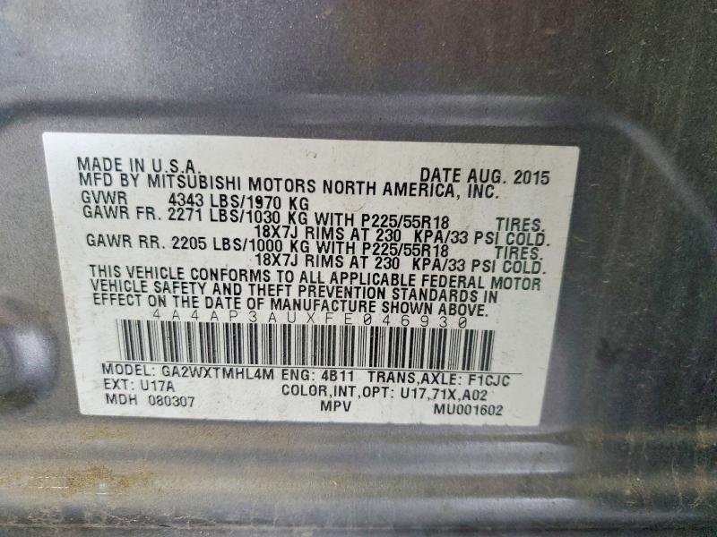 2015 Mitsubishi Outlander Sport მანქანა იყიდება აუქციონზე, vin: 4A4AP3AUXFE046930, აუქციონის ნომერი: 68554686