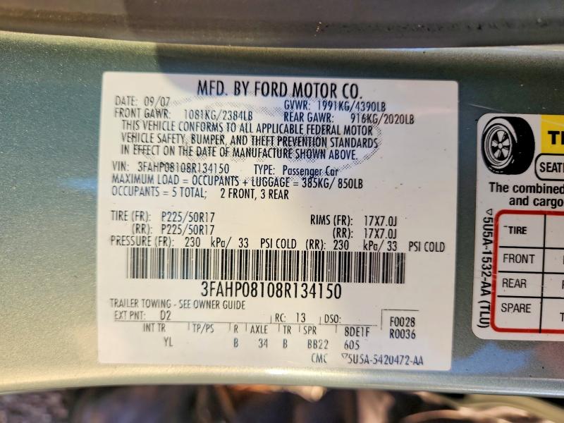 Aukcja sprzedaży 2008 Ford Fusion, vin: 3FAHP08108R134150, numer aukcji: 69355816