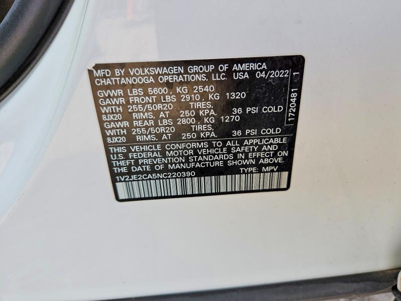 Aukcja sprzedaży 2022 Volkswagen Atlas Cross Sport, vin: 1V2JE2CA5NC220390, numer aukcji: 70178196