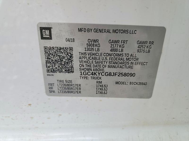 70299626 :رقم المزاد ، 1GC4KYCG8JF258090 vin ، 2018 Chevrolet Silverado مزاد بيع