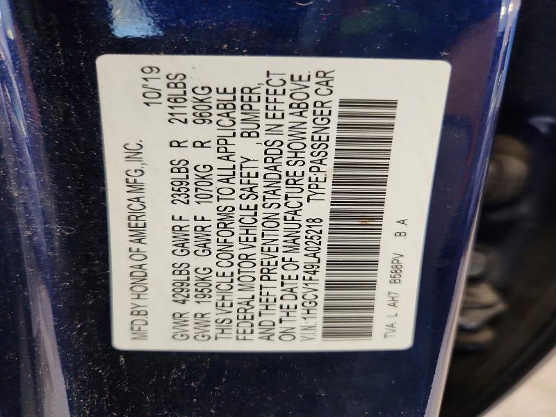 Продажа на аукционе авто 2020 Honda Accord, vin: 1HGCV1F49LA025218, номер лота: 67382546