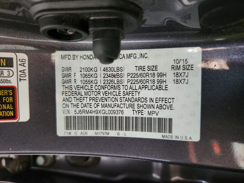 Продаж на аукціоні авто 2016 Honda Cr-v, vin: 5J6RM4H9XGL009376, номер лоту: 68716446