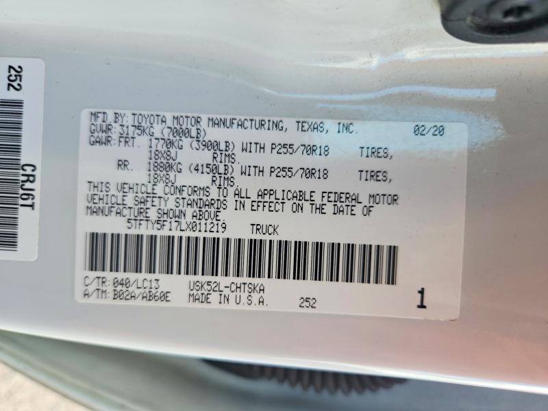 Продажа на аукционе авто 2020 Toyota Tundra, vin: 5TFTY5F17LX011219, номер лота: 67818316