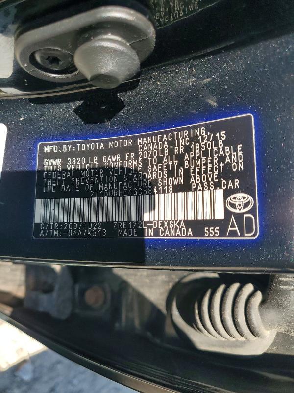 2016 Toyota Corolla მანქანა იყიდება აუქციონზე, vin: 2T1BURHE1GC584118, აუქციონის ნომერი: 68180286