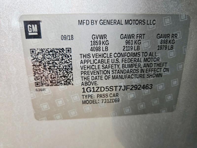 Aukcja sprzedaży 2018 Chevrolet Malibu, vin: 1G1ZD5ST7JF292463, numer aukcji: 67311236