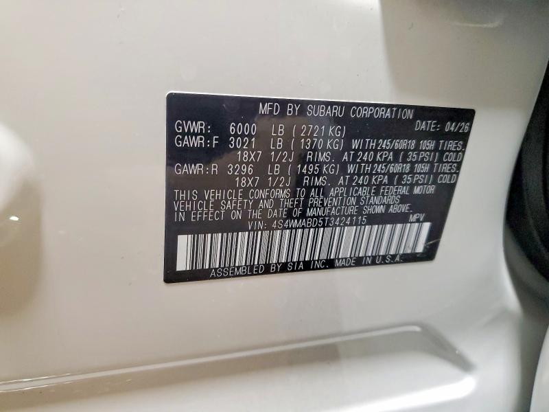 Aukcja sprzedaży 2026 Subaru Ascent, vin: 4S4WMABD5T3424115, numer aukcji: 69692326