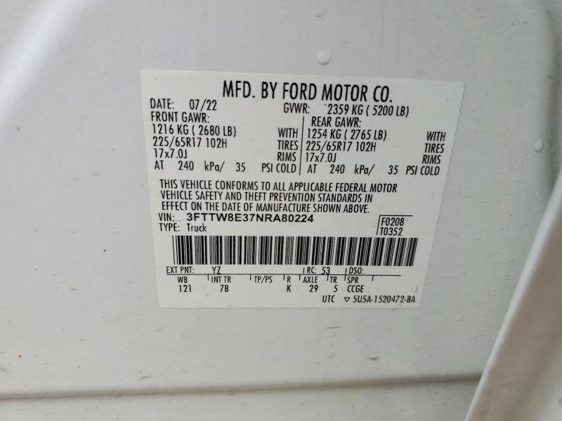 Продажа на аукционе авто 2022 Ford Maverick, vin: 3FTTW8E37NRA80224, номер лота: 69370486