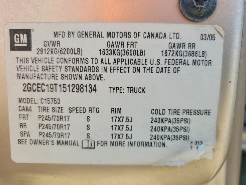Aukcja sprzedaży 2005 Chevrolet Silverado, vin: 2GCEC19T151298134, numer aukcji: 70478826