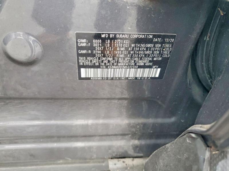69501456 :رقم المزاد ، 4S4WMARD2M3432308 vin ، 2021 Subaru Ascent مزاد بيع