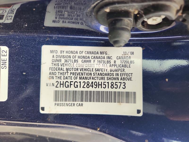 Aukcja sprzedaży 2009 Honda Civic, vin: 2HGFG12849H518573, numer aukcji: 69454146