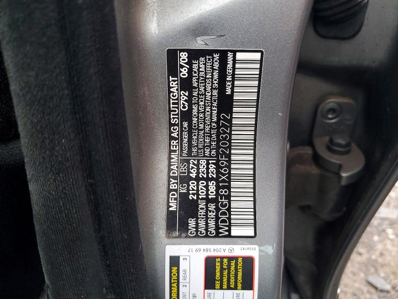 68973306 :رقم المزاد ، WDDGF81X69F203272 vin ، 2009 Mercedes-benz C مزاد بيع