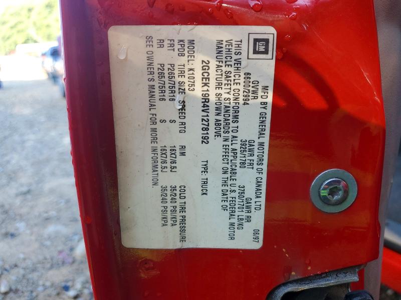 1997 Chevrolet Gmt-400 მანქანა იყიდება აუქციონზე, vin: 2GCEK19R4V1278192, აუქციონის ნომერი: 67668696