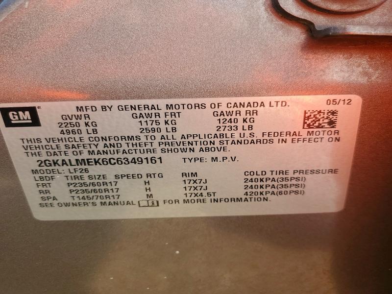 Aukcja sprzedaży 2012 Gmc Terrain, vin: 2GKALMEK6C6349161, numer aukcji: 68014596