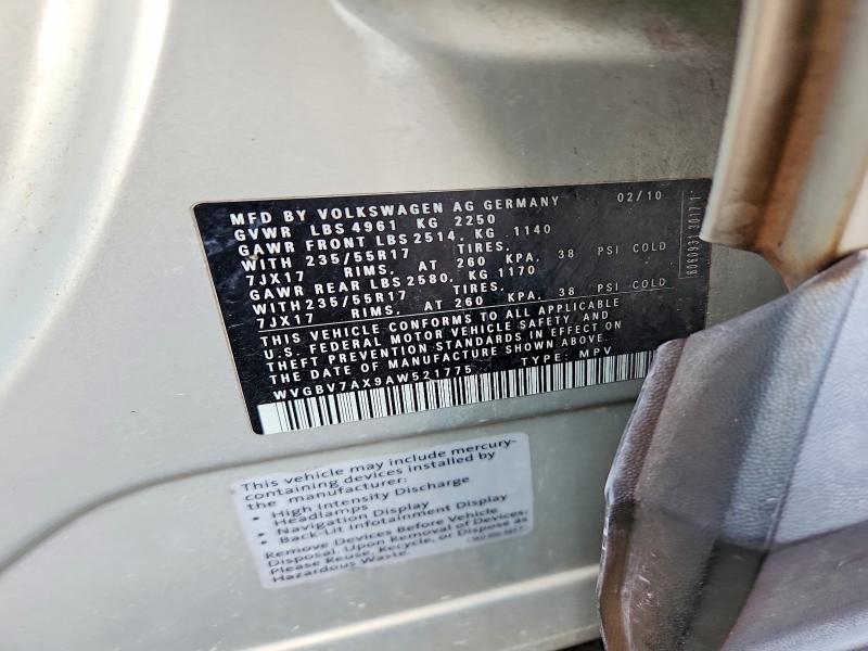 Продаж на аукціоні авто 2010 Volkswagen Tiguan, vin: WVGBV7AX9AW521775, номер лоту: 70256896