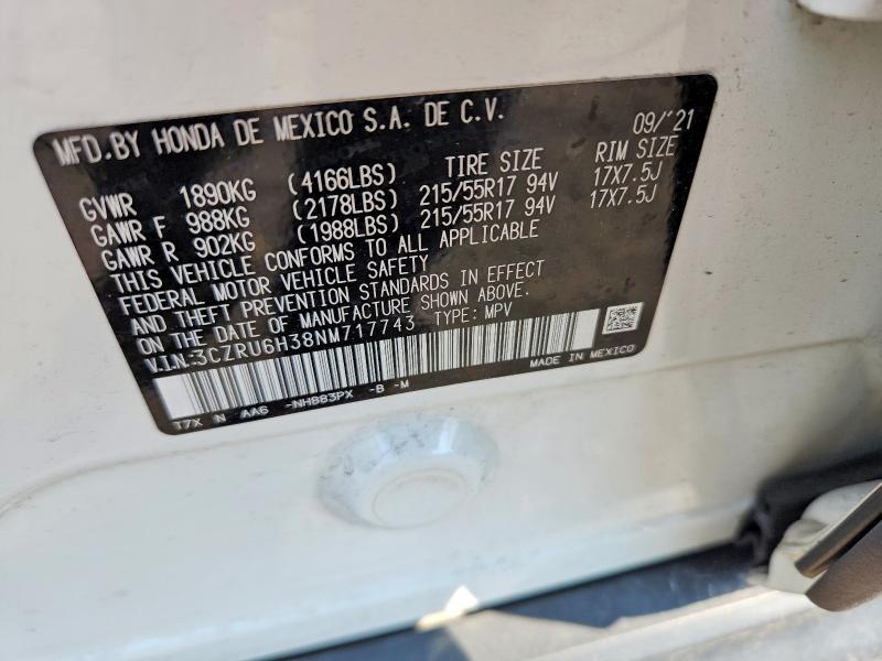 Aukcja sprzedaży 2022 Honda Hr-v, vin: 3CZRU6H38NM717743, numer aukcji: 66248306
