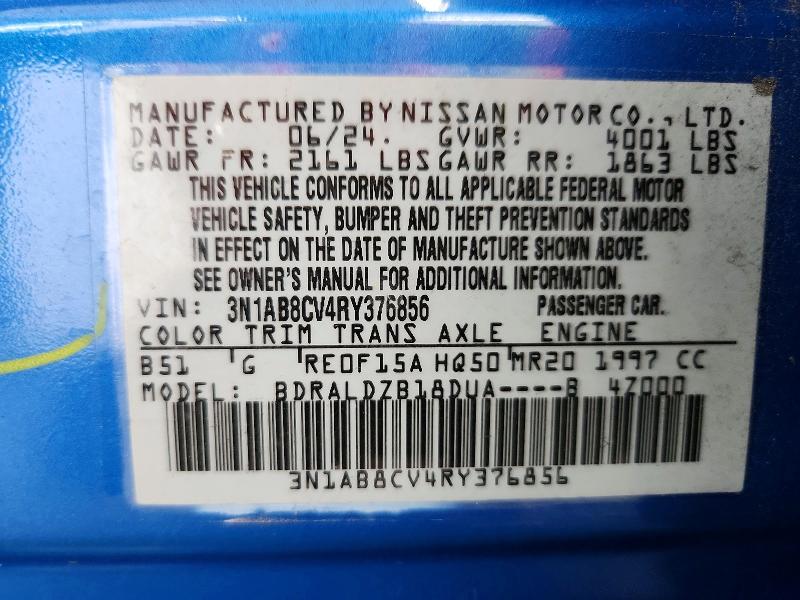 2024 Nissan Sentra მანქანა იყიდება აუქციონზე, vin: 3N1AB8CV4RY376856, აუქციონის ნომერი: 69308576