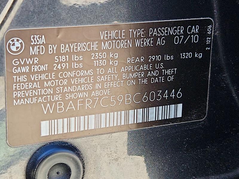 Auction sale of the 2011 Bmw 535, vin: WBAFR7C59BC603446, lot number: 67644526