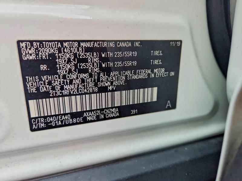 70419176 :رقم المزاد ، 2T3C1RFV2LC042818 vin ، 2020 Toyota Rav4 مزاد بيع