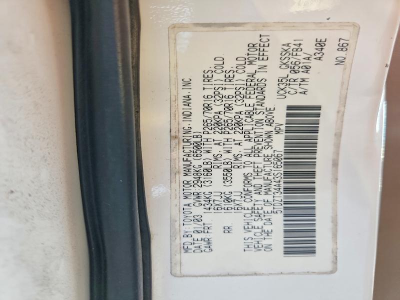 2003 Toyota Sequoia მანქანა იყიდება აუქციონზე, vin: 5TDZT34A43S165067, აუქციონის ნომერი: 69118176