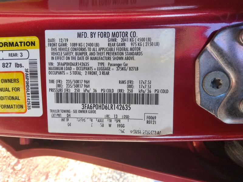 Продажа на аукционе авто 2020 Ford Fusion, vin: 3FA6P0HD6LR142635, номер лота: 67921656