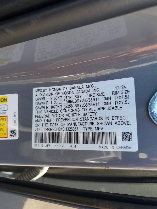 2025 Honda Cr-v მანქანა იყიდება აუქციონზე, vin: 2HKRS3H24SH326057, აუქციონის ნომერი: 67016456