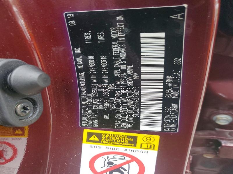 69304946 :رقم المزاد ، 5TDJZRFH4KS730215 vin ، 2019 Toyota Highlander مزاد بيع
