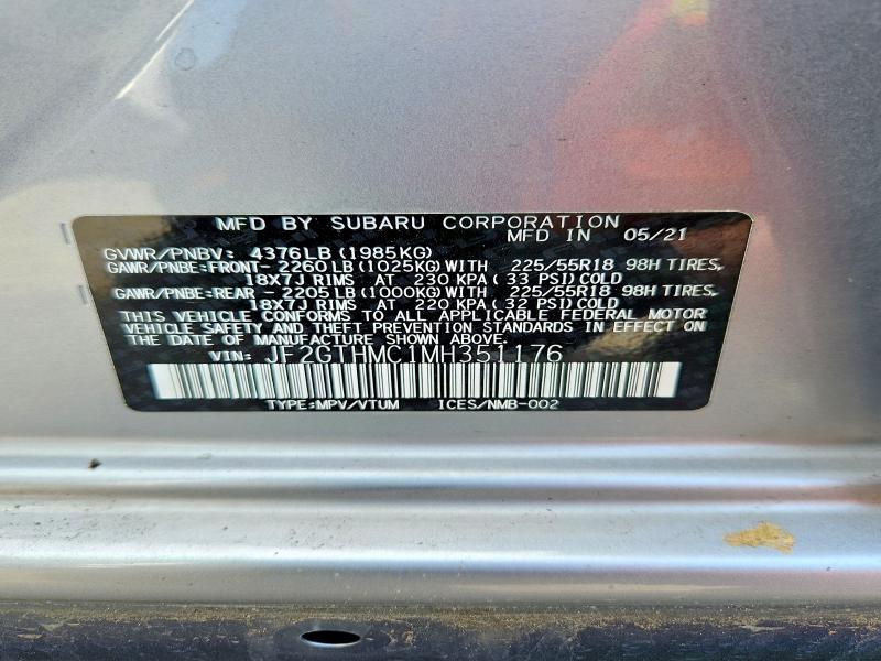 Aukcja sprzedaży 2021 Subaru Crosstrek, vin: JF2GTHMC1MH351176, numer aukcji: 69096946