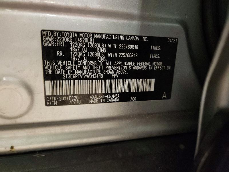 Продажа на аукционе авто 2021 Toyota Rav4, vin: 2T3E6RFV5MW013419, номер лота: 67537696