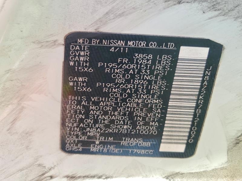 69077686 :رقم المزاد ، JN8AZ2KR7BT210070 vin ، 2011 Nissan Cube مزاد بيع