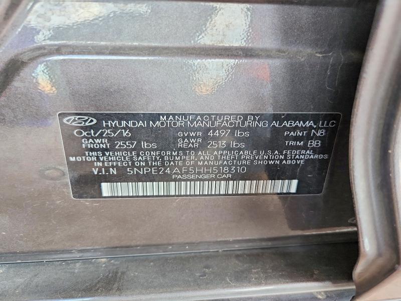 69308816 :رقم المزاد ، 5NPE24AF5HH518310 vin ، 2017 Hyundai Sonata مزاد بيع