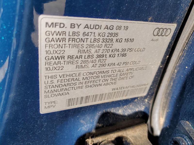 Продажа на аукционе авто 2020 Audi Q8, vin: WA1EVAF16LD004686, номер лота: 69742416